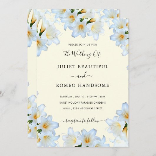 Witte Lelie bloemen ingelijst bruiloft uitnodiging (Voorkant / Achterkant)