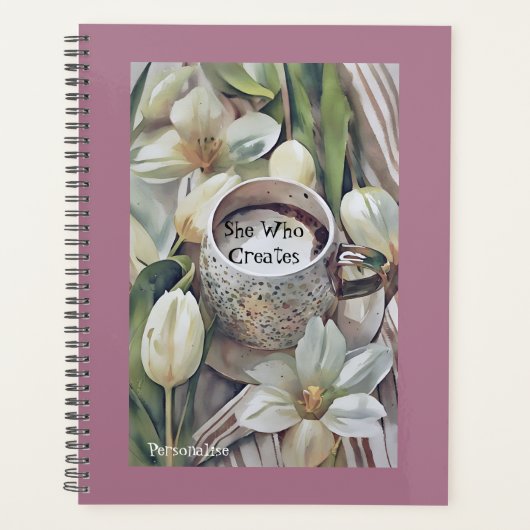 Witte Lelie Bloemen Koffie Quote Roze Dagboek Planner (Voorkant)