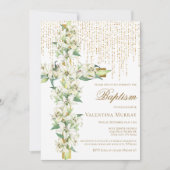 Witte Lelie Bloemen Kruis Faux Goud Glitter Doop Kaart (Voorkant)