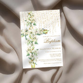 Witte Lelie Bloemen Kruis Faux Goud Glitter Doop Kaart