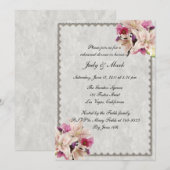 Witte Lelie Bloemen Marmer Bruiloft repetitie dine Kaart (Voorkant / Achterkant)