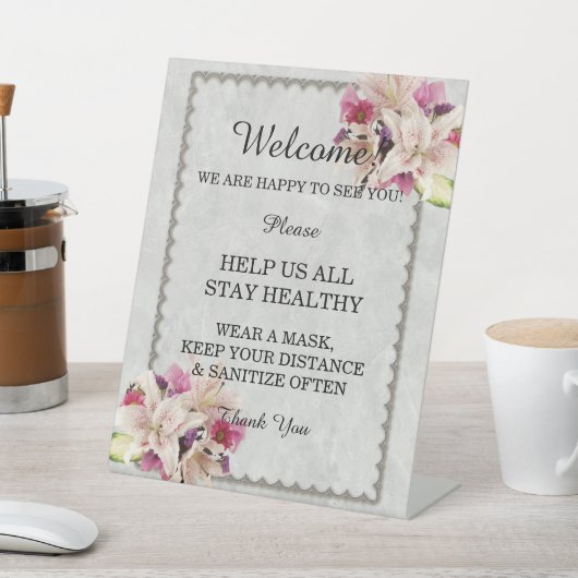 Witte Lelie Bloemen Marmer Bruiloft Veiligheid Reclamebord Met Voetstuk (Insitu)