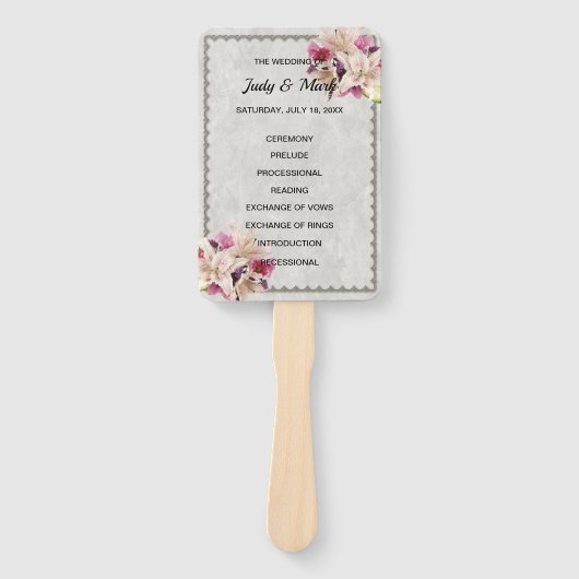 Witte Lelie Bloemen Marmer Trouwprogramma Fans Handwaaier (Voorkant)