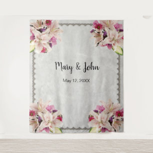 Witte Lelie Bloemen Marmeren Huwelijk Achtergrond Wandkleed