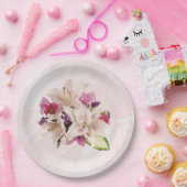 Witte Lelie Bloemen Roze Marmeren Bruiloft Papier  Papieren Bordje (Feest)