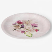 Witte Lelie Bloemen Roze Marmeren Bruiloft Papier  Papieren Bordje (Gekanteld)