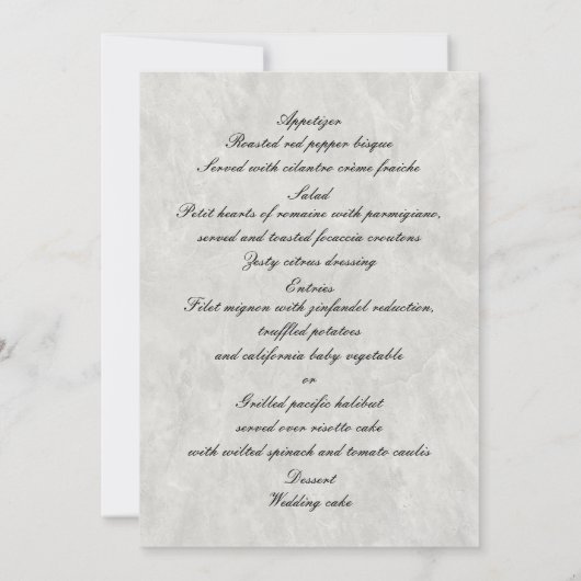 Witte lelie bloemig marmeren huwelijksmenu kaart (Achterkant)