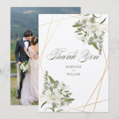 Witte Lelie Bloemige Dank Je | Voeg Uw Foto Toe Kaart (Voorkant / Achterkant)