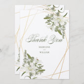 Witte lelie bloemige dank je wel | Voeg uw initial Kaart (Voorkant / Achterkant)