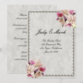 Witte lelie bloemige marmeren huwelijksmenu kaart (Voorkant / Achterkant)