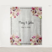 Witte lelie bloemige marmeren trouw achtergrond wandkleed (Voorkant)