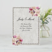 Witte Lelie Bloemige Marmeren Trouw Menu Kaart (Staand voorkant)