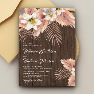 Witte Lelie Bloemige Palm Pampas Schuur Houten Bru Kaart