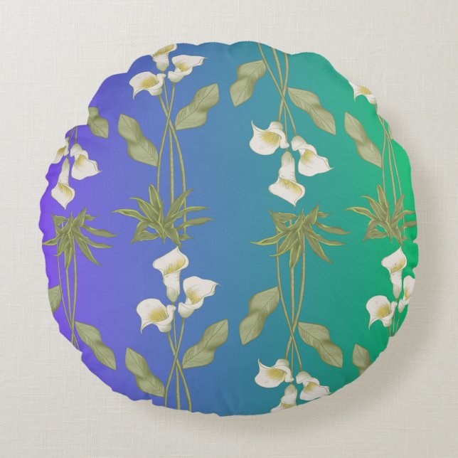 Witte Lelie bloemmotief patroon Rond Kussen (Voorkant)