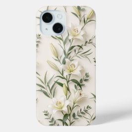 Witte lelie botanische bloem telefoonhoes iPhone 15 case