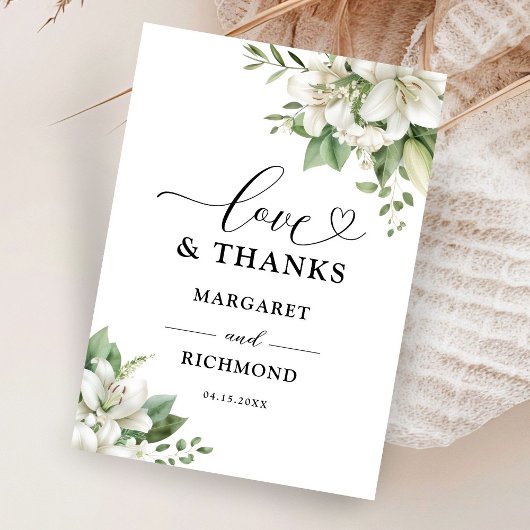 Witte Lelie Elegante Bloemen bruiloft Dank u Bedankkaart