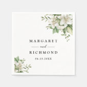 Witte Lelie Elegante Waterverf Bloemenbruiloft Servet (Voorkant)