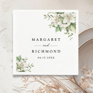 Witte Lelie Elegante Waterverf Bloemenbruiloft Servet