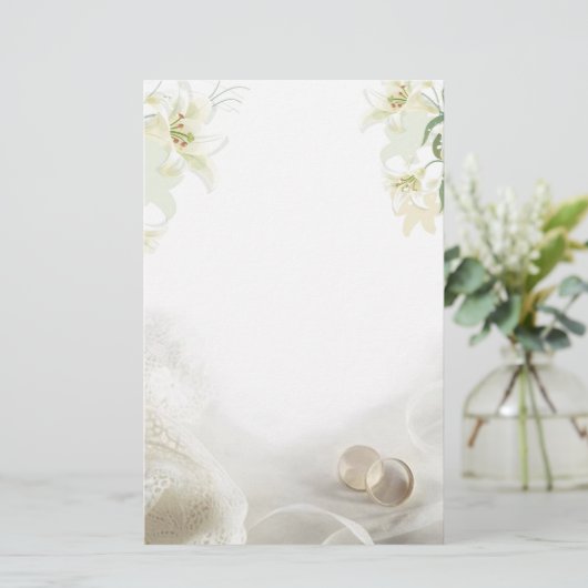Witte lelie en ringen Trouwbriefpapier Briefpapier (Staand voorkant)