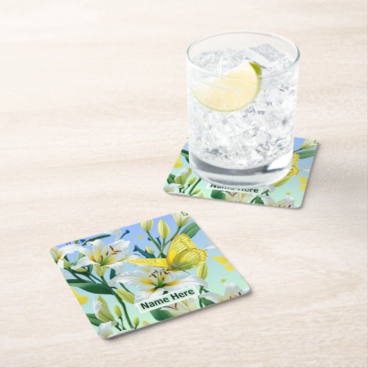 Witte lelie gele vlinder kartonnen onderzetters (Insitu)