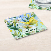Witte lelie gele vlinder kartonnen onderzetters (Schuin)