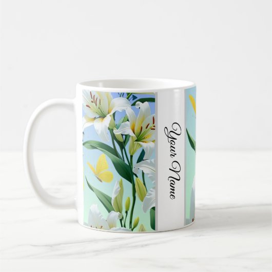 Witte Lelie Gele Vlinder Mok (Links)