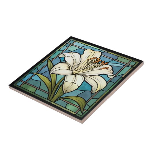 Witte Lelie Glas in lood Tegeltje (Zijkant)