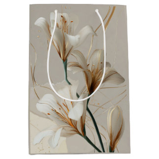 Witte Lelie Goud Minimalistische Elegante Neutraal Medium Cadeauzakje