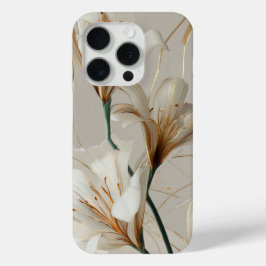 Witte Lelie Goud Minimalistische Elegante Neutrale iPhone 15 Pro Case