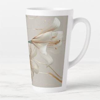 Witte Lelie Goud Minimalistische Elegante Neutrale Latte Mok