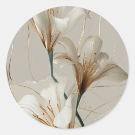 Witte Lelie Goud Minimalistische Elegante Neutrale Ronde Sticker