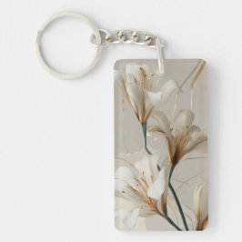 Witte lelie gouden minimalistische elegante neutra sleutelhanger
