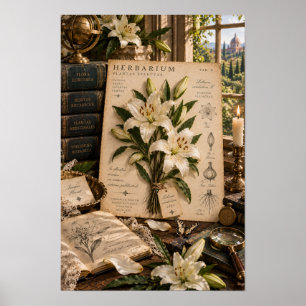 Witte Lelie Herbarium Muur Kunst Antiek Poster
