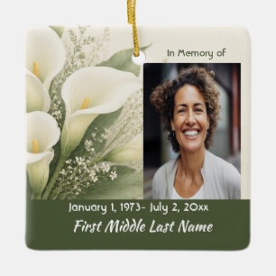 Witte Lelie Herdenkingsgebedskaart Foto Aandenken Keramisch Ornament