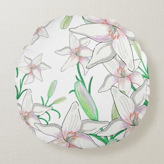 Witte Lelie Illustratie   Rond Kussen (Voorkant)