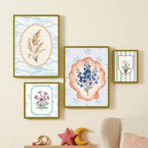 Witte lelie in kuifschild met groene strepen Bota Poster