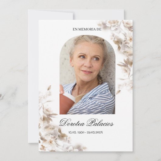 Witte lelie overlijdensbericht spaanse uitnodiging (Voorkant)