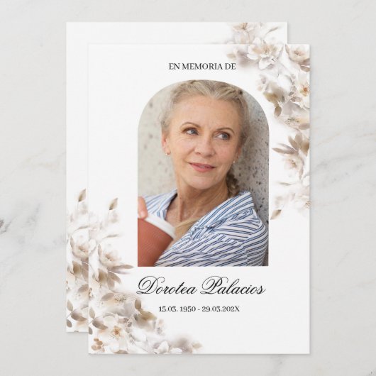 Witte lelie overlijdensbericht spaanse uitnodiging (Voorkant / Achterkant)