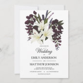Witte Lelie & Plum Bloemen Huwelijksuitnodiging Kaart (Voorkant)