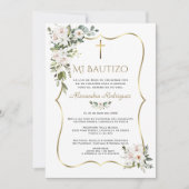 Witte Lelie Roos Bautizo Met Bloemen Goud Doop  Kaart (Voorkant)