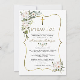 Witte Lelie Roos Bautizo Met Bloemen Goud Doop Kaart