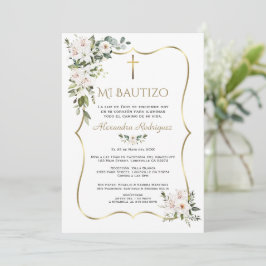 Witte Lelie Roos Bautizo Met Bloemen Goud Doop  Kaart