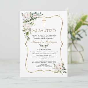 Witte Lelie Roos Bautizo Met Bloemen Goud Doop  Kaart