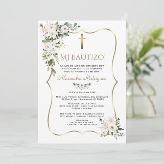 Witte Lelie Roos Bautizo Met Bloemen Goud Doop Kaart
