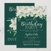 Witte Lelie Verjaardag Elegante Smaragdgroene Bloe Kaart (Voorkant / Achterkant)