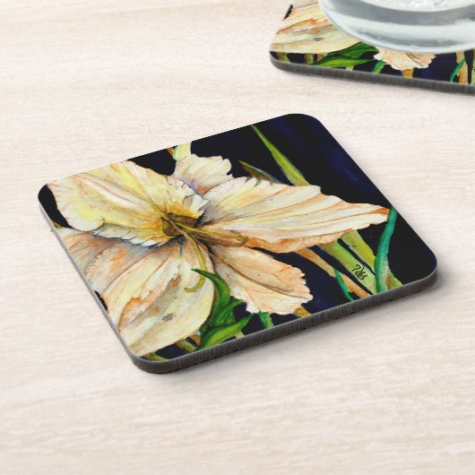 Witte lelie Waterverf Onderzetter (Linkerzijde)