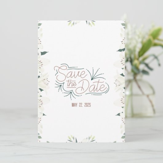 Witte lelie waterverf save the date uitnodiging (Staand voorkant)