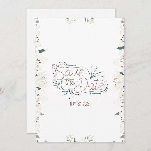 Witte lelie waterverf save the date uitnodiging (Voorkant / Achterkant)
