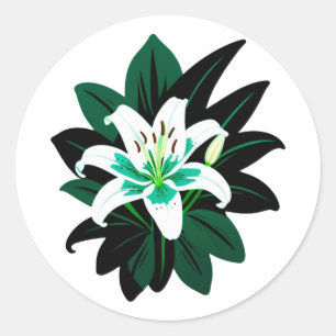 Witte leliebloem met donkergroene bladeren ronde sticker