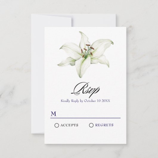 Witte leliebloem RSVP kaartje (Voorkant)